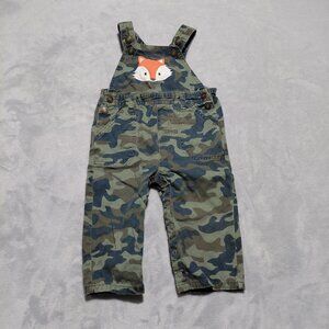 12M Denim Camo Overalls Cute Fox Patch Full Snap Legs WonderKids